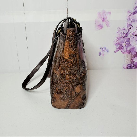 *SOLD* Patricia Nash Floral Poppy Florence Embossed Leather Shoulder Bag Tote - Picture 3 of 14